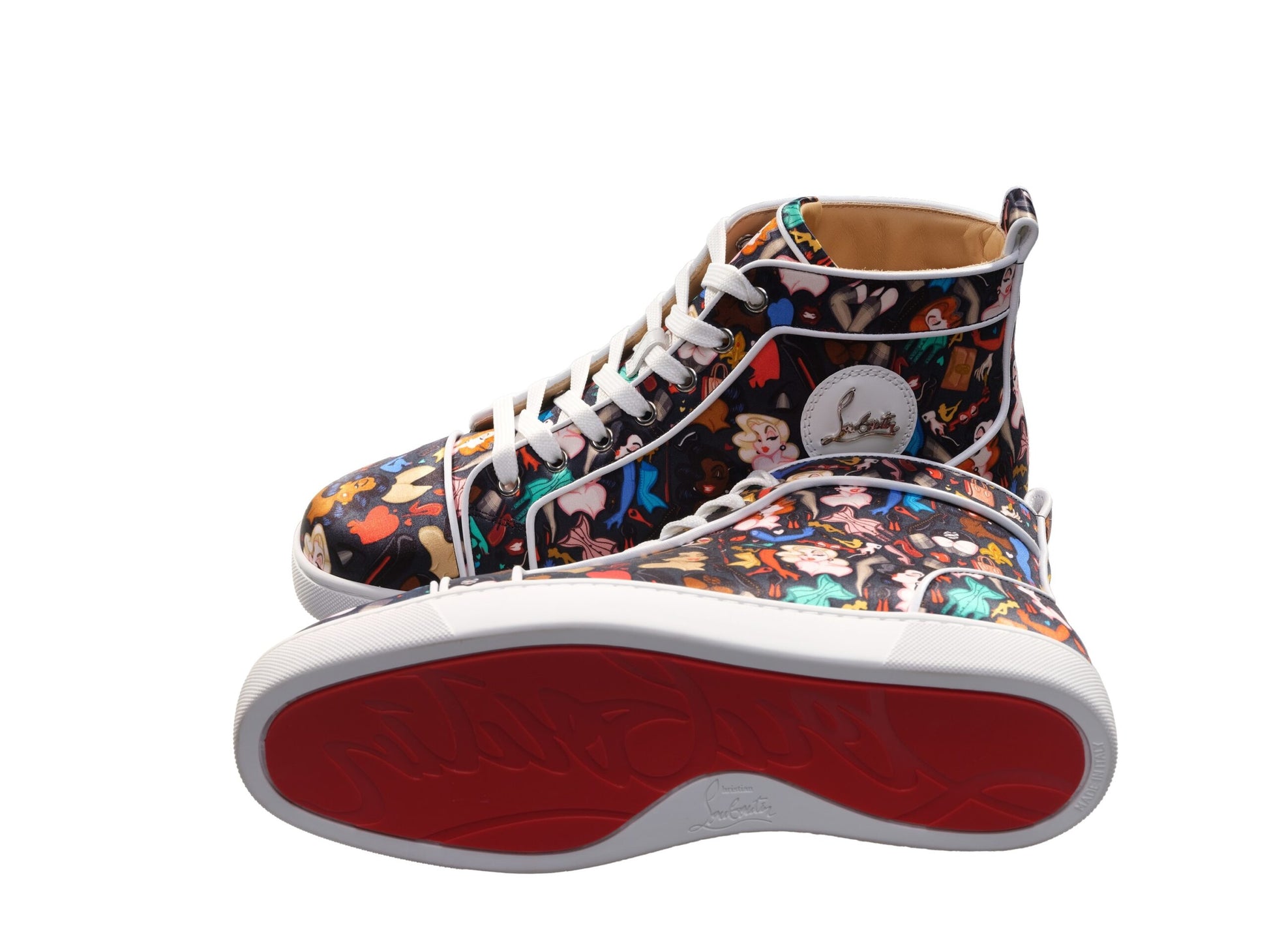 Louis Orlato Flat Crepe Satin Multicolour Limited edition Dr Bored Print High Top Sneakers