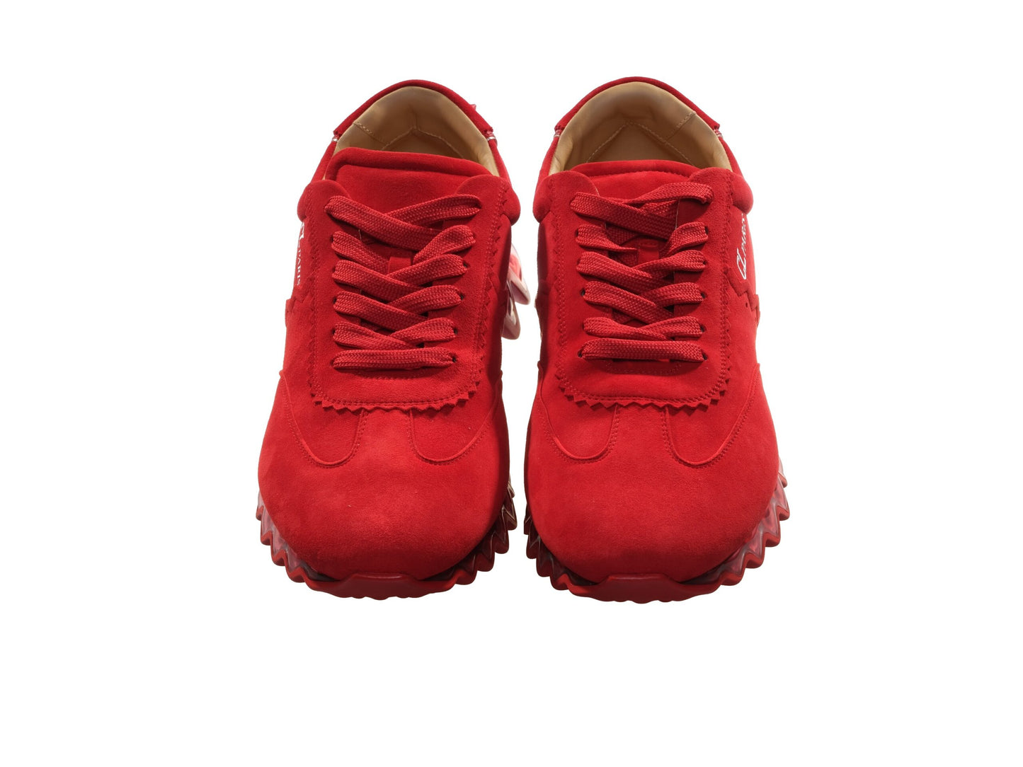 Loubishark Flat Red Suede Laceup Sneakers