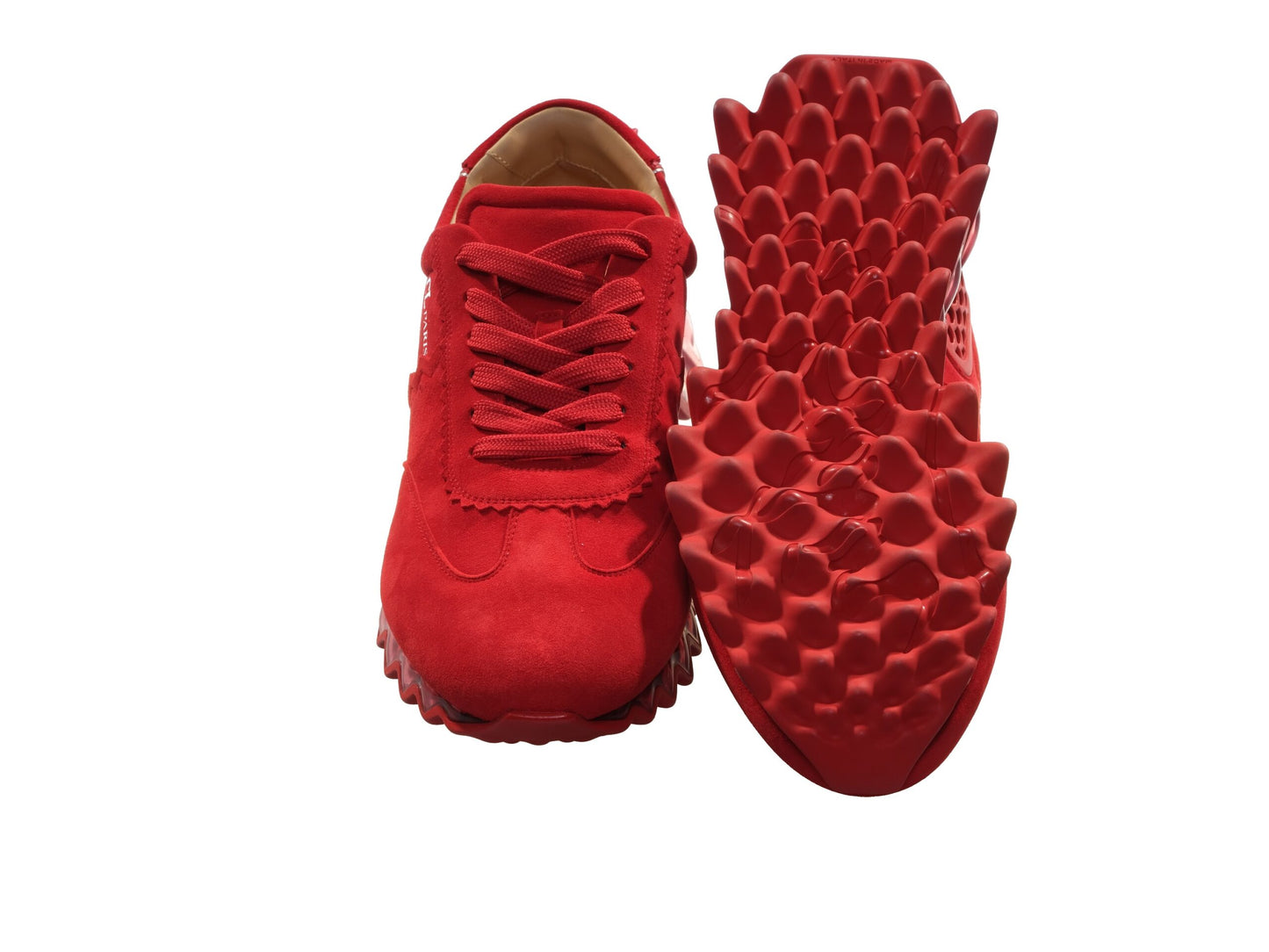 Loubishark Flat Red Suede Laceup Sneakers