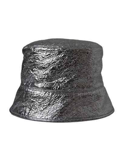 Metallic Silver Polyester Bucket Hat Men