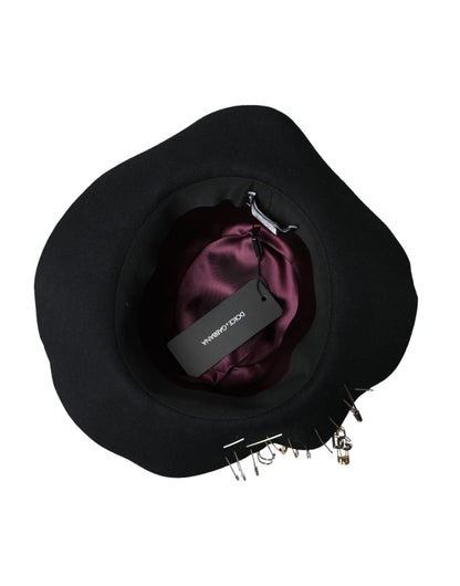 Black Embellished Fedora Wide Brim Hat Men