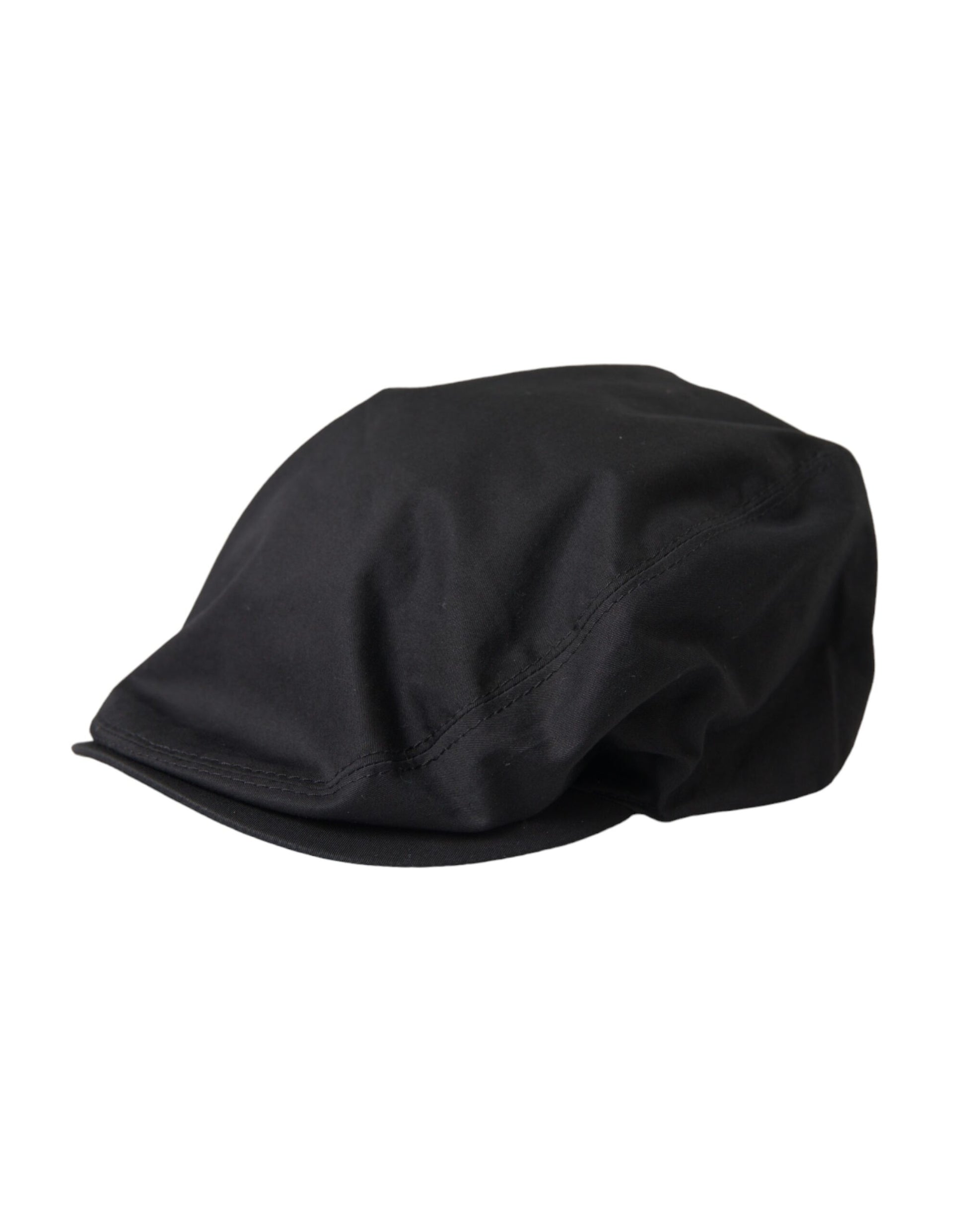 Black Cotton Blend Logo Newsboy Hat Men