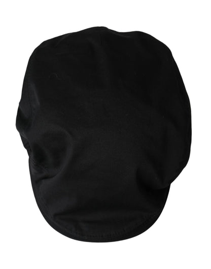 Black Cotton Blend Logo Newsboy Hat Men