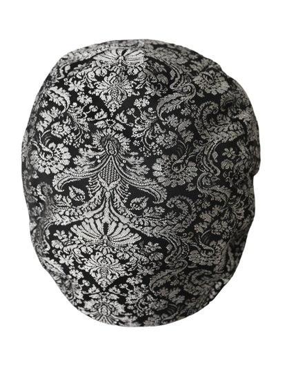 Black Silver Floral Jacquard Newsboy Hat Men