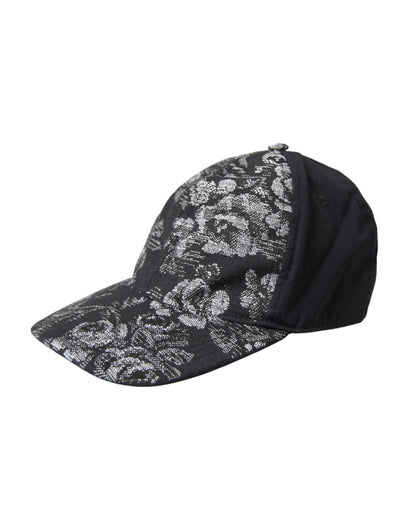 Black Silver Floral Print Baseball Hat Men