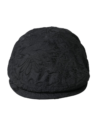 Black Floral Brocade Newsboy Hat Men