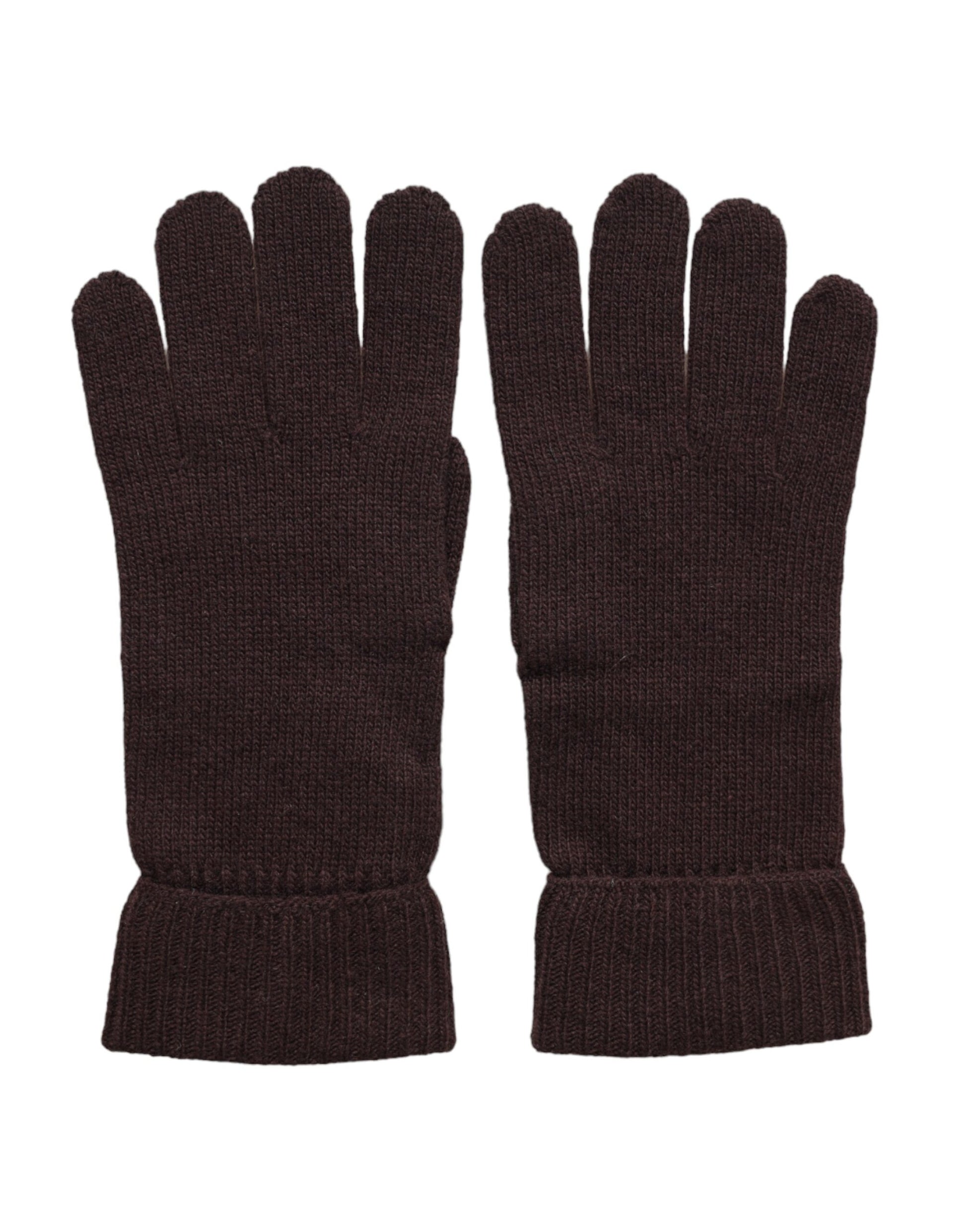 Brown Wool Knitted Wrist Length Gloves