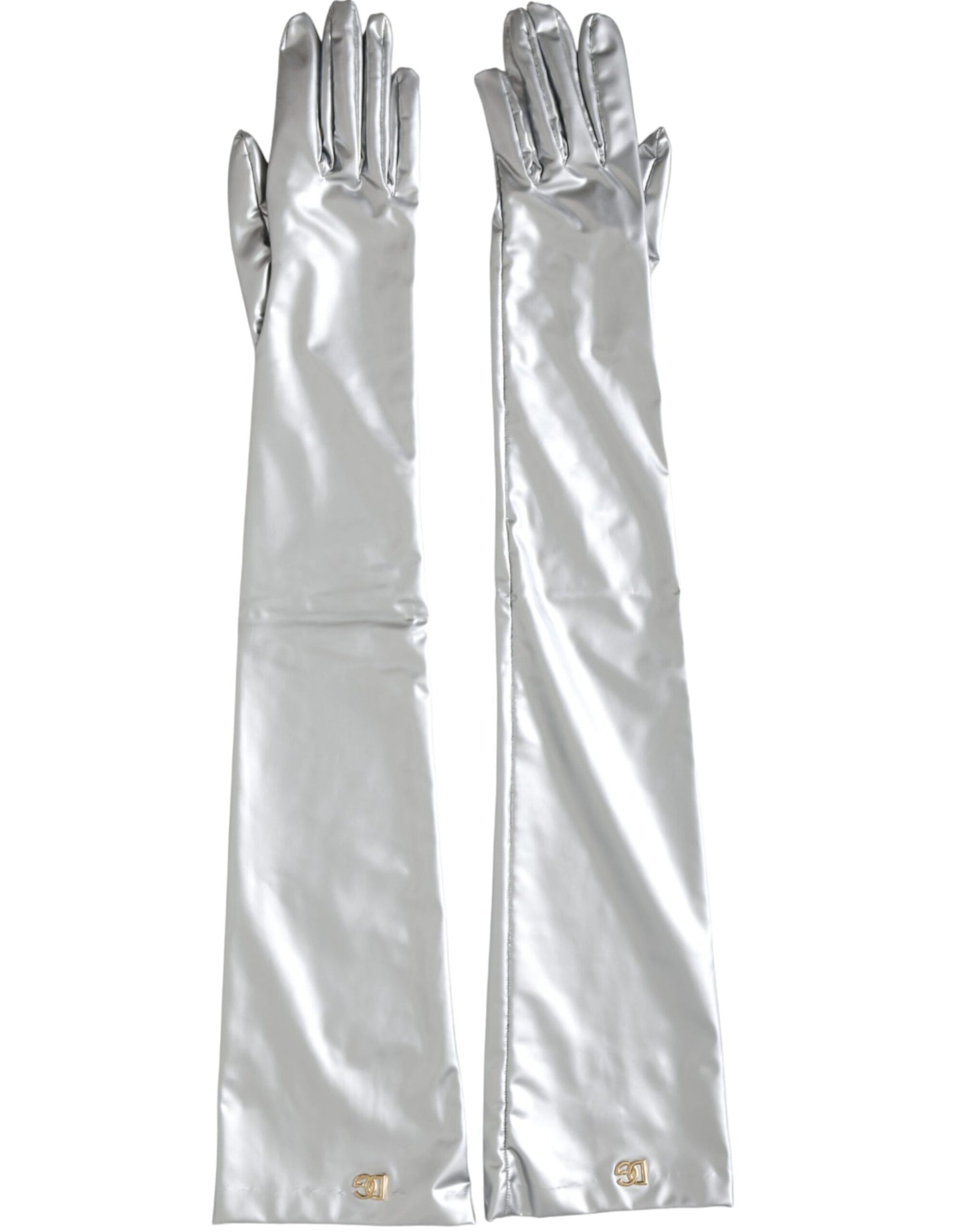 Silver Spandex Logo Elbow Length Gloves