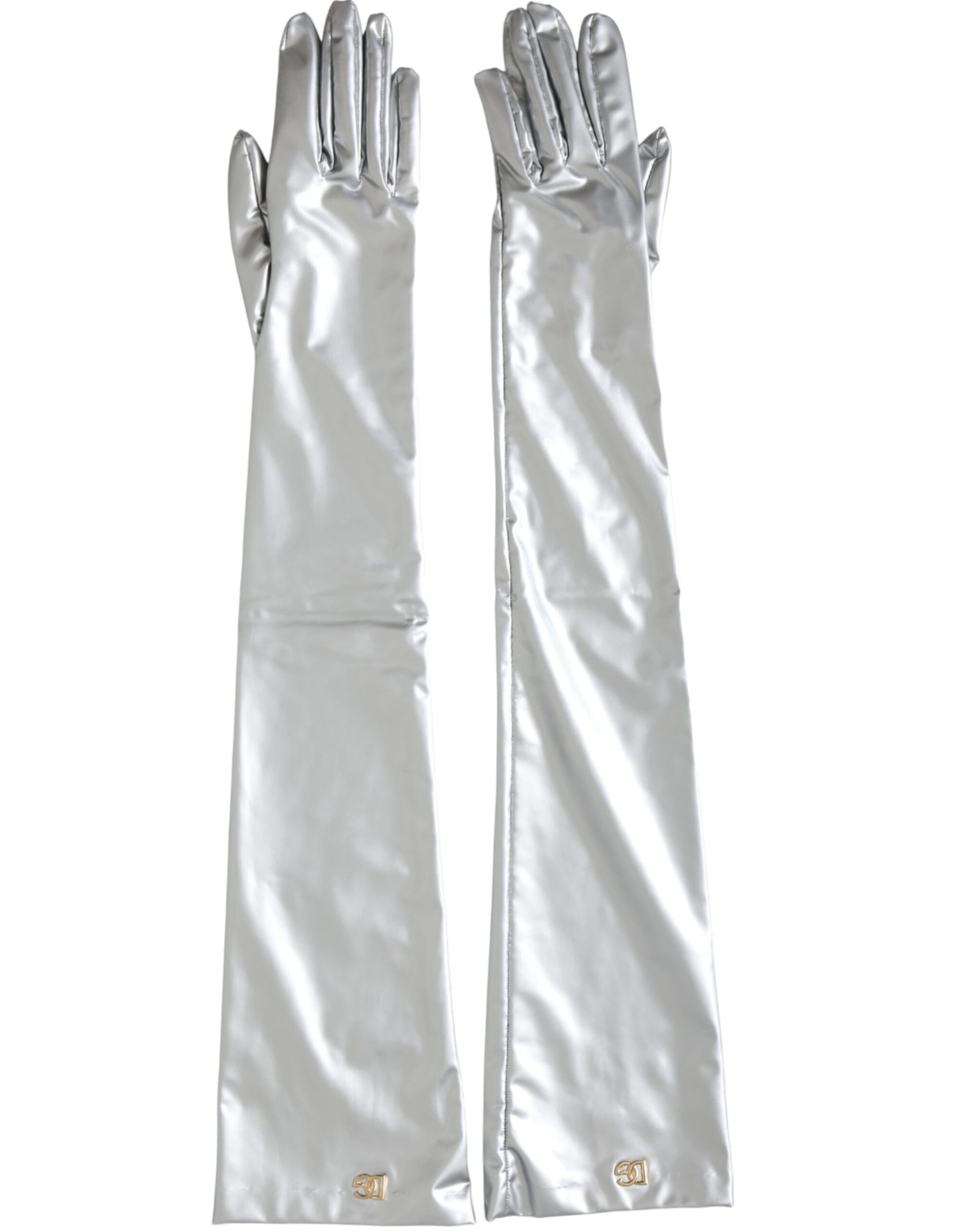 Silver Spandex Logo Elbow Length Gloves