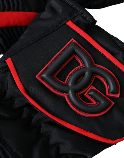 Black Red Nylon Wrist Length Gloves