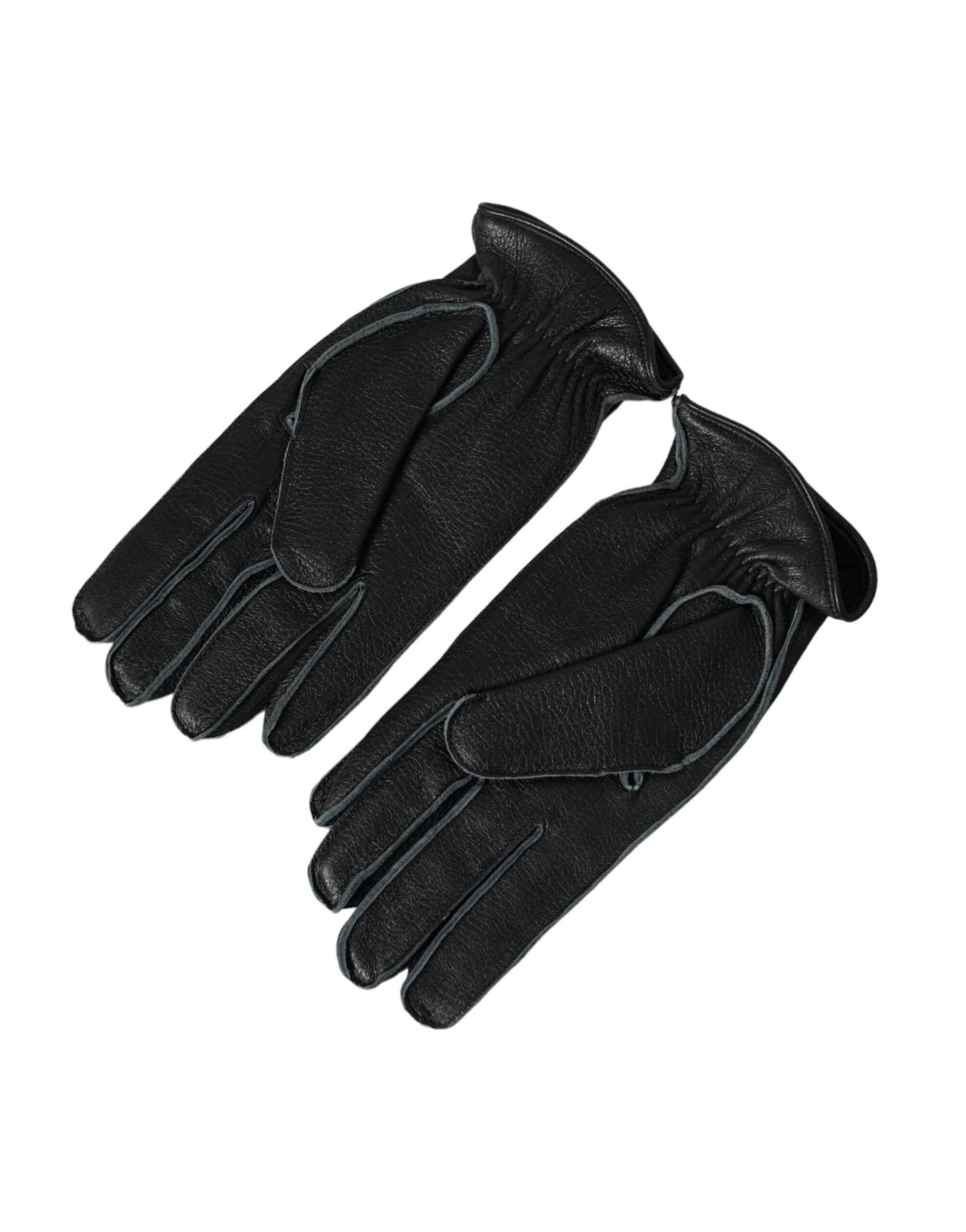 Black Deer Leather Wrist Length Gloves