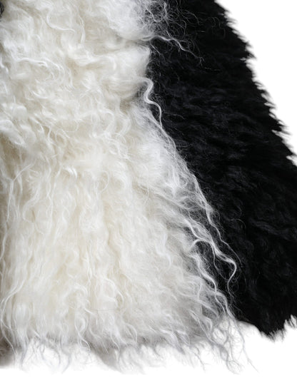 Black White Stripes Mohair Fur Bucket Hat