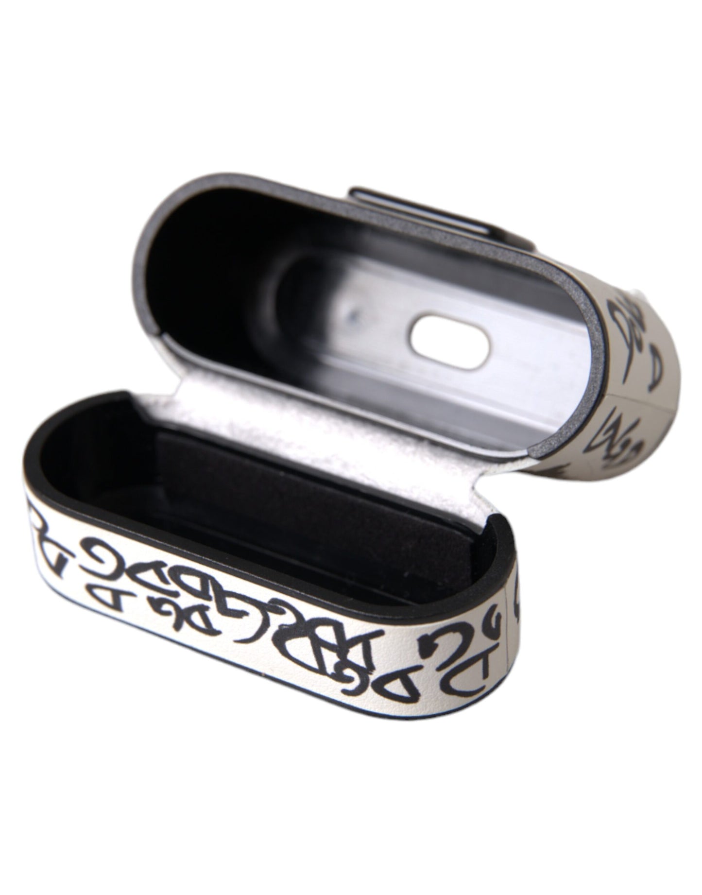 Black White Leather Scribble Embossed Logo Airpods Case