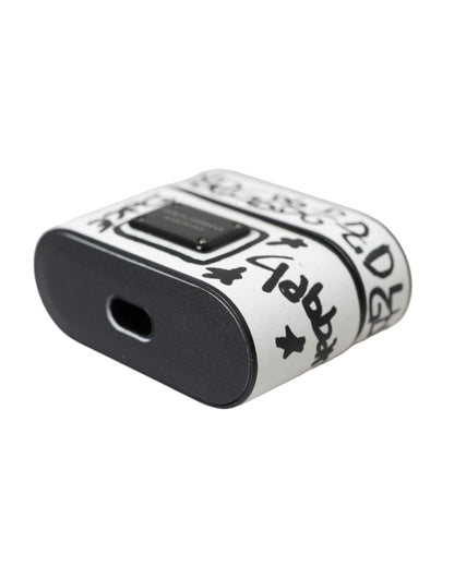 Black White Leather Scribble Embossed Logo Airpods Case