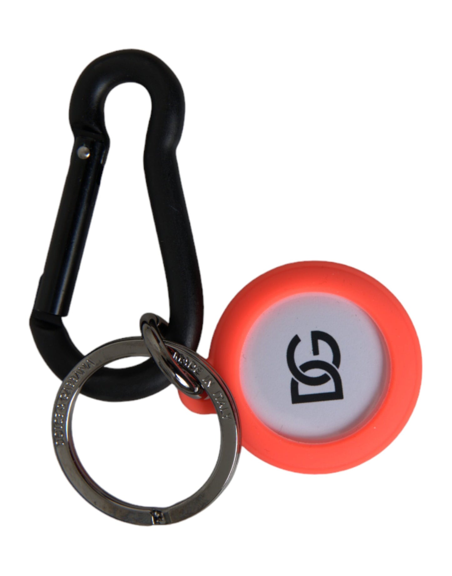 Red Orange Rubber DG Logo Round Metal Keyring Keychain