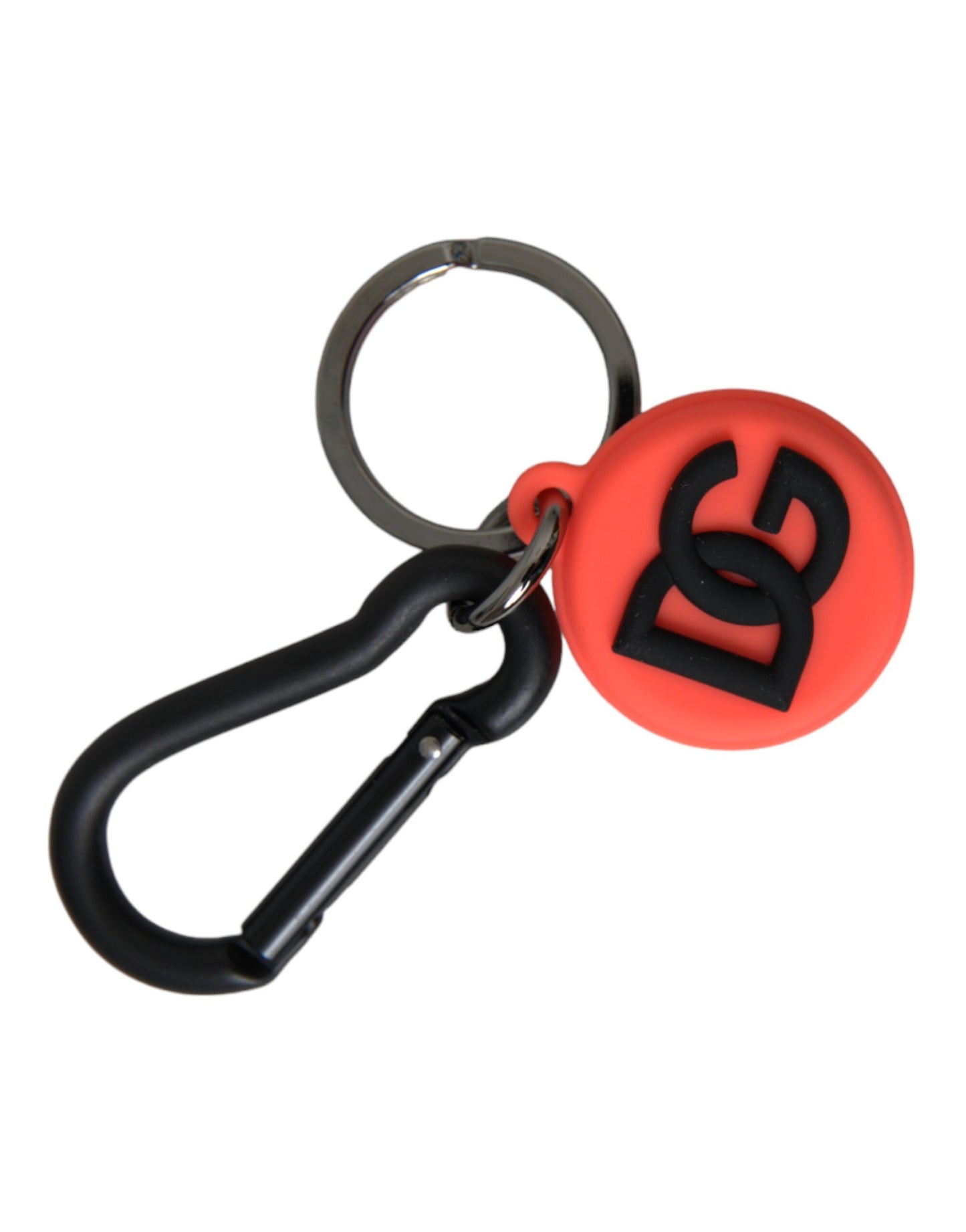 Red Orange Rubber DG Logo Round Metal Keyring Keychain