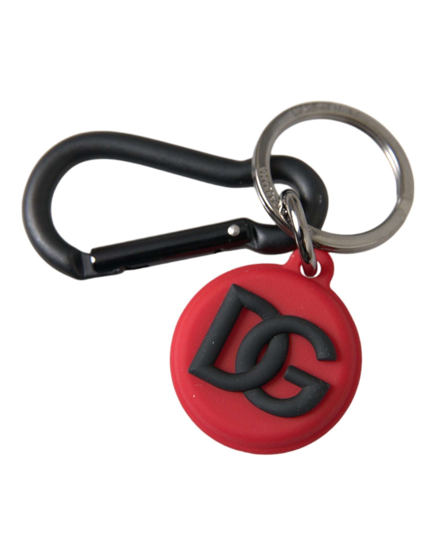 Red Rubber DG Logo Round Metal Brass Keyring Keychain