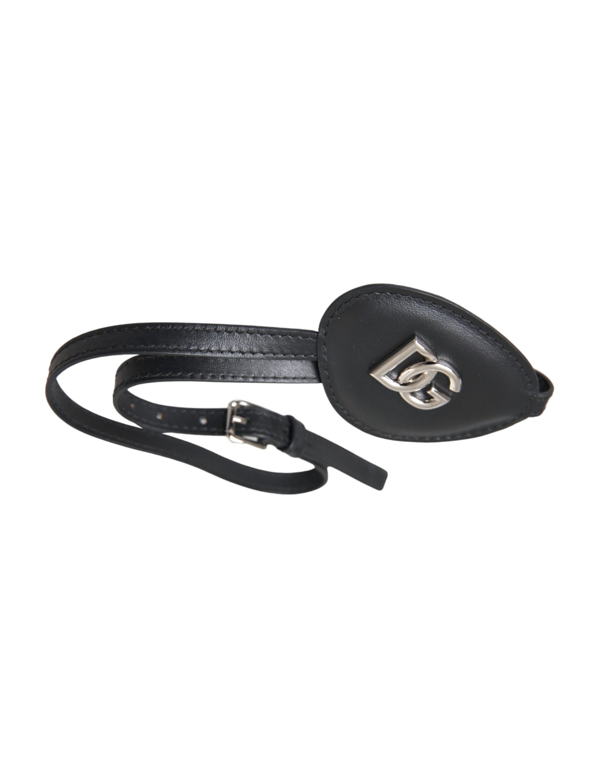 Black Calfskin Leather Metal DG Logo Eye Patch