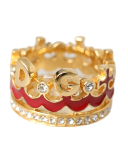 Gold Tone BrassCrystal Enamel DG CROWN Statement Ring