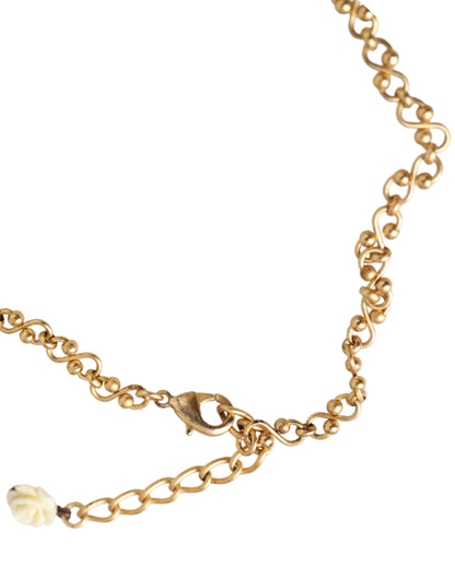 Gold Brass Chain Sacred Heart Crystal Charm Necklace