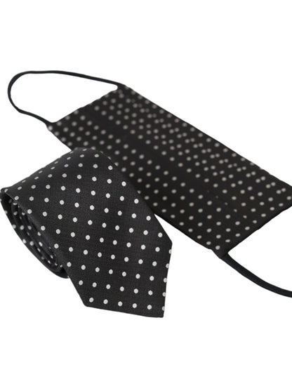 Black White Polka Dots 100% Silk Necktie Face Mask