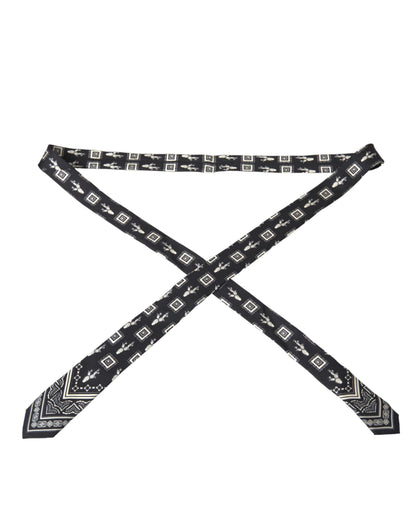 Black White Patterned 100% Silk Adjustable Tie