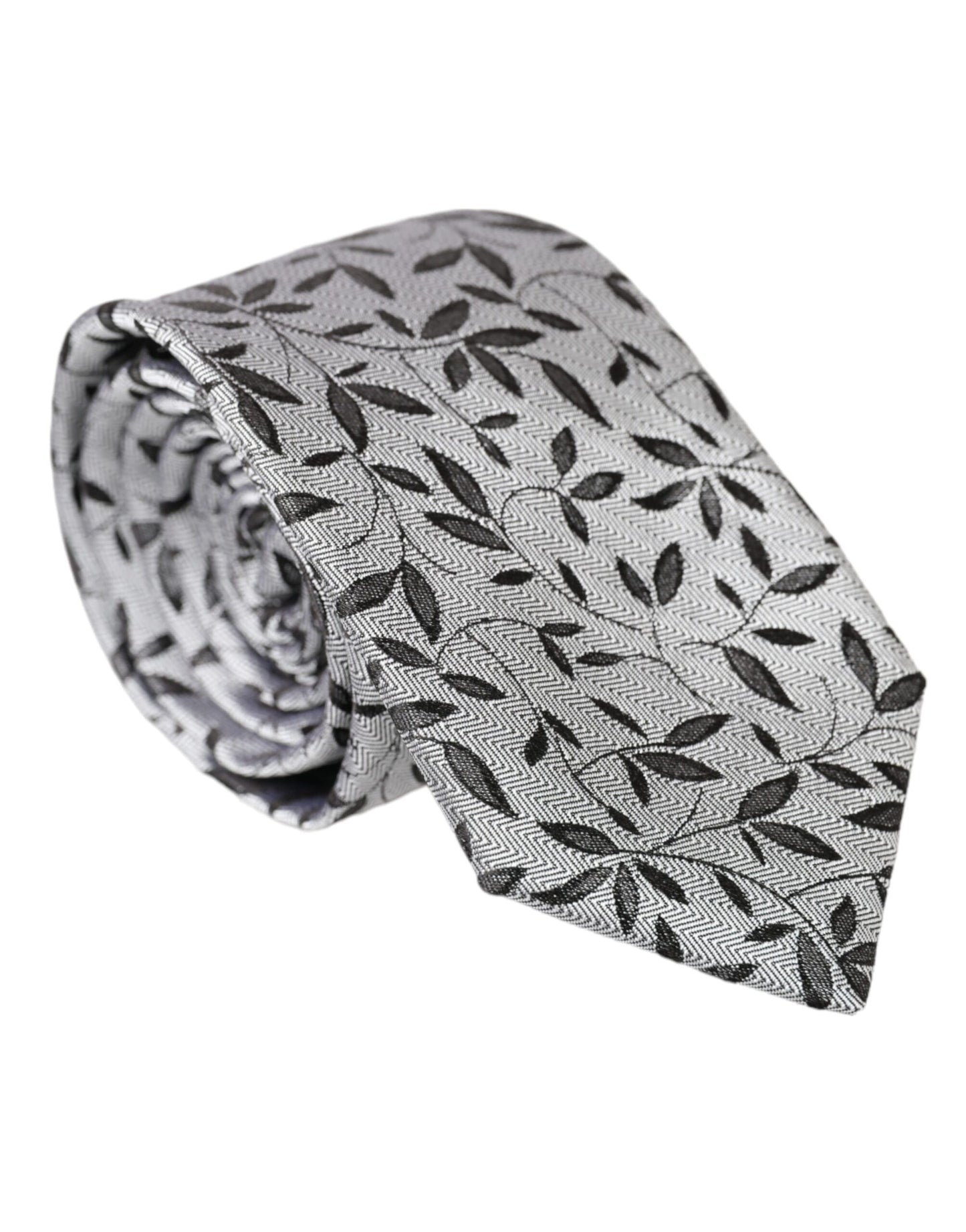 Gray Leaves 100% Silk Adjustable Tie