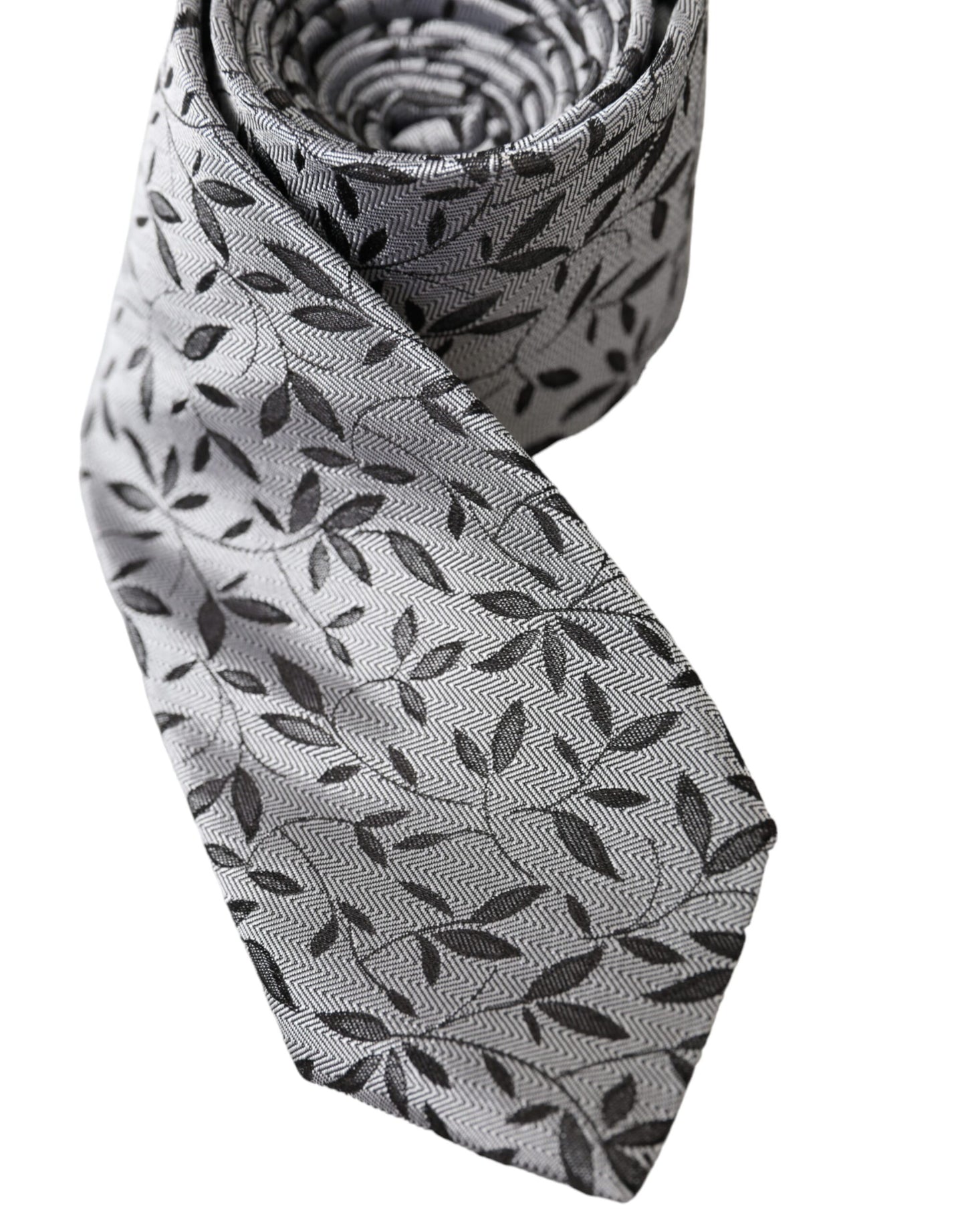 Gray Leaves 100% Silk Adjustable Tie