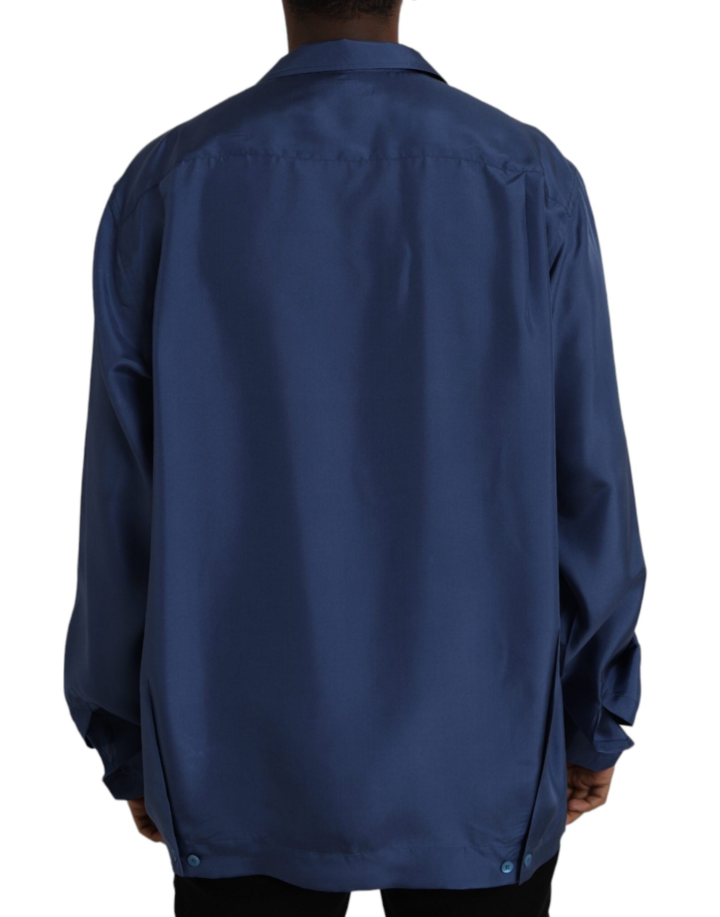 Blue Silk Long Sleeve Lounge Casual Shirt