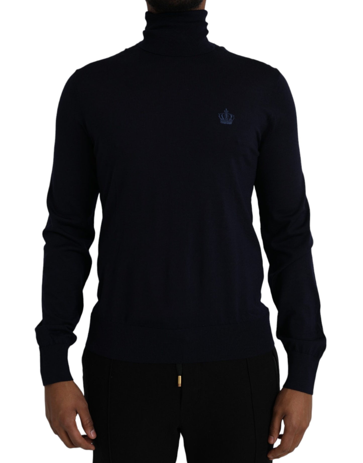 Blue Wool Crown Turtleneck Pullover Sweater