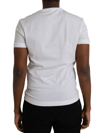 White Cotton Logo Plaque V-neck Men T-shirt