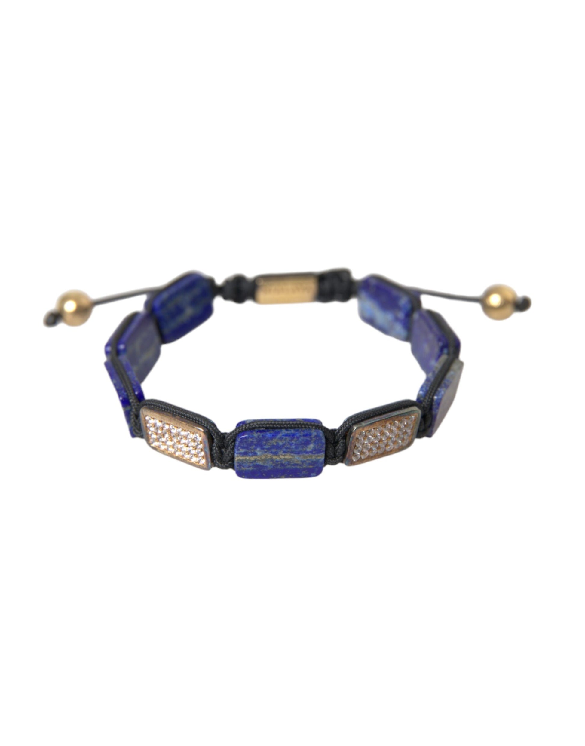 Flat Bead Blue Lapis White CZ 925 Bracelet Mens