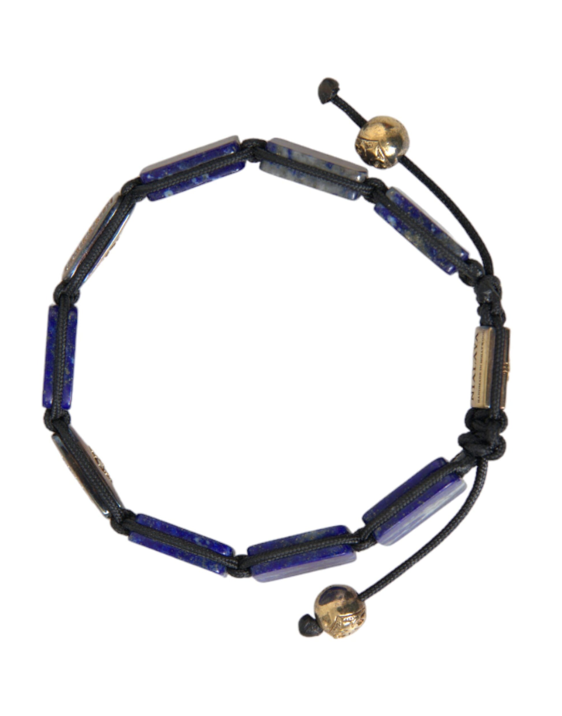 Flat Bead Blue Lapis White CZ 925 Bracelet Mens