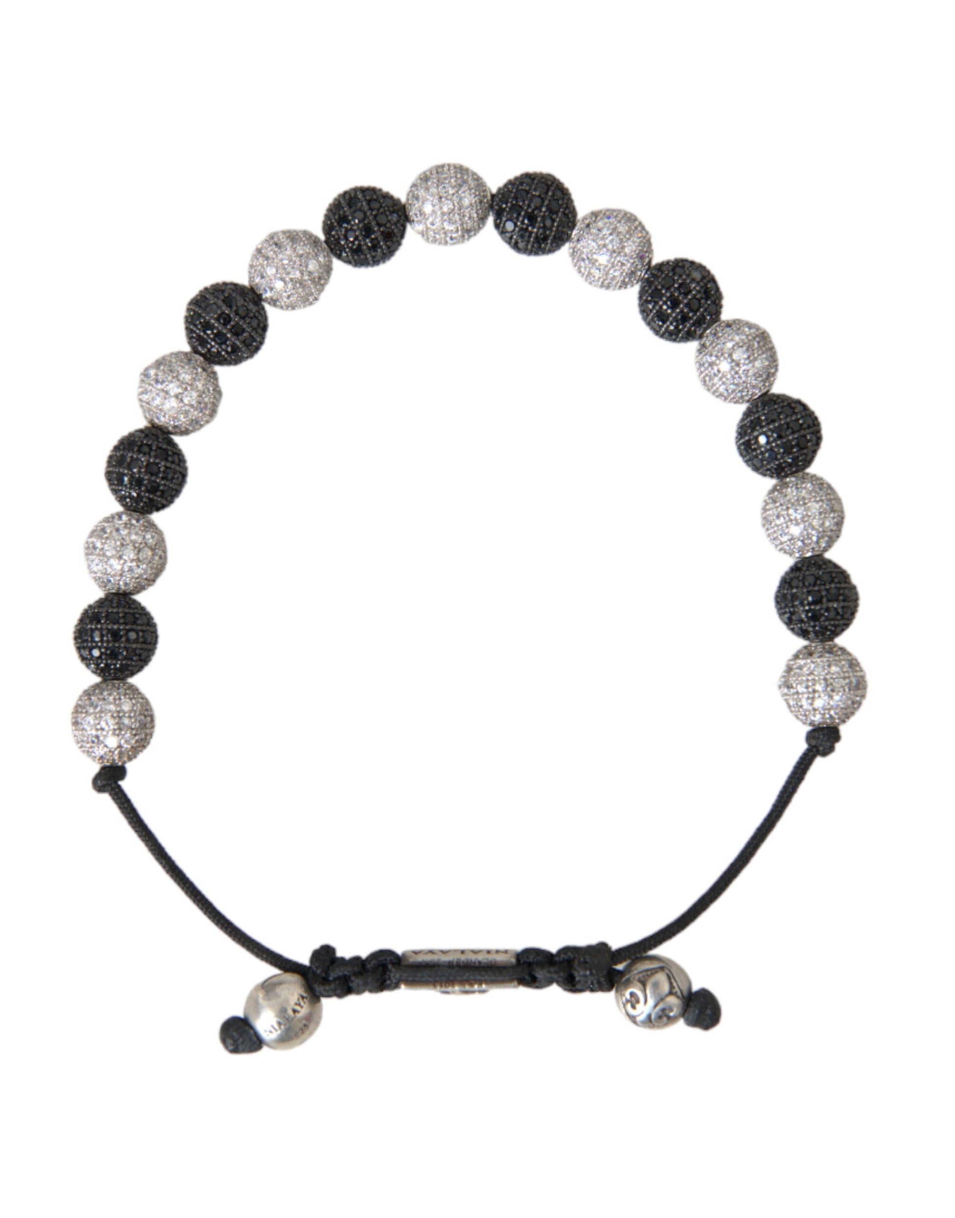 CZ Crystal Ball Black White Beaded Bracelet