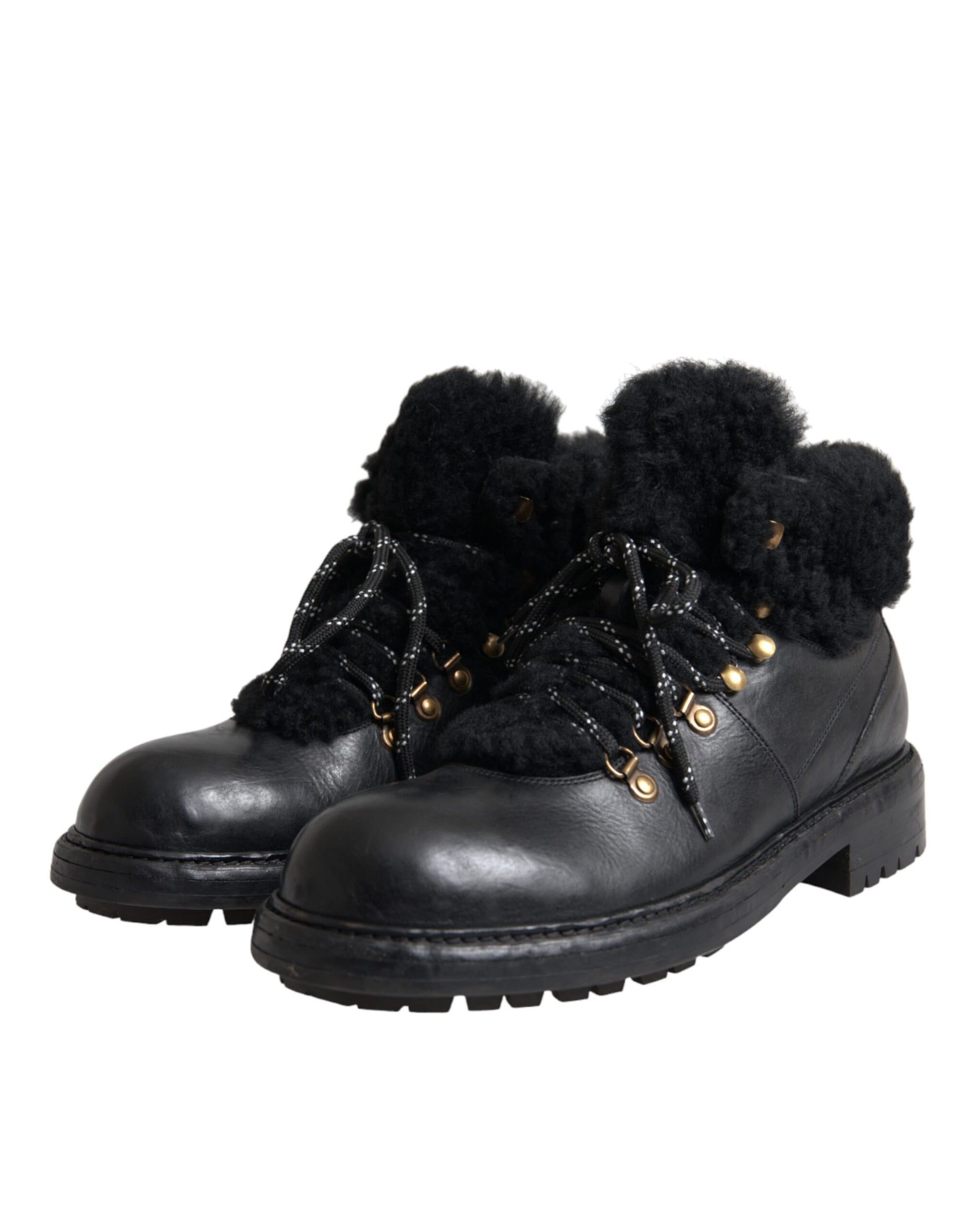 Black Leather Bernini Shearling Boots Shoes