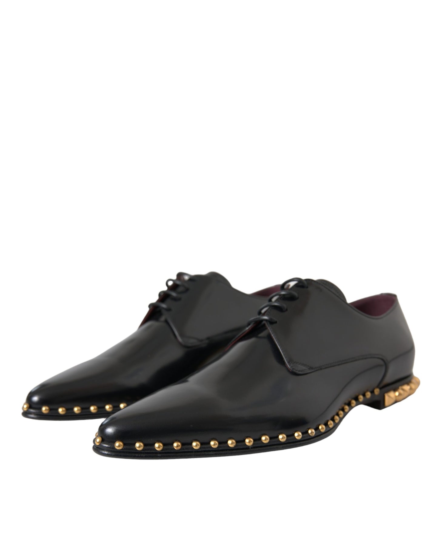 Black Leather Gold Studded Derby Dress Shoes