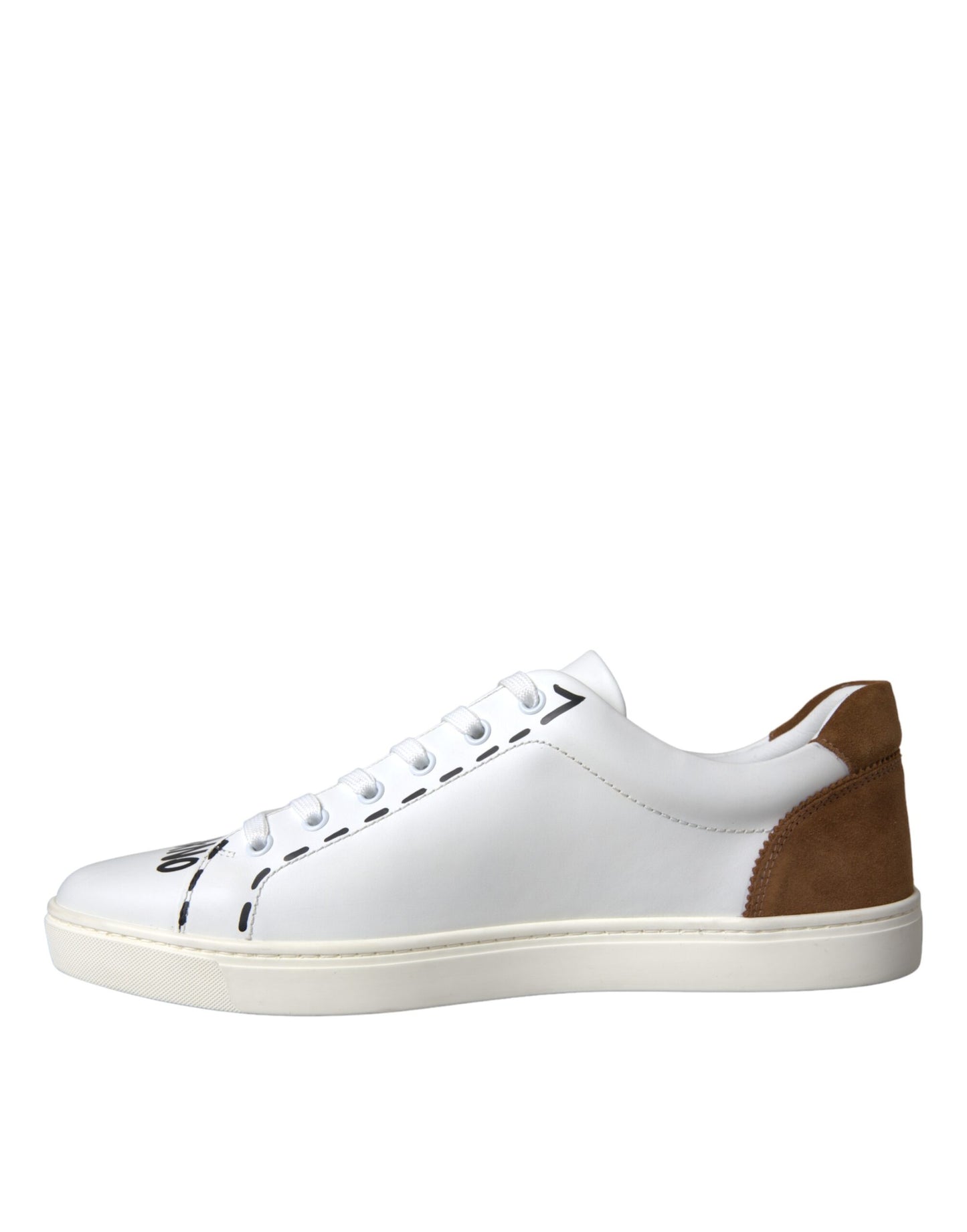 White Brown Leather Logo Low Top Sneakers Shoes