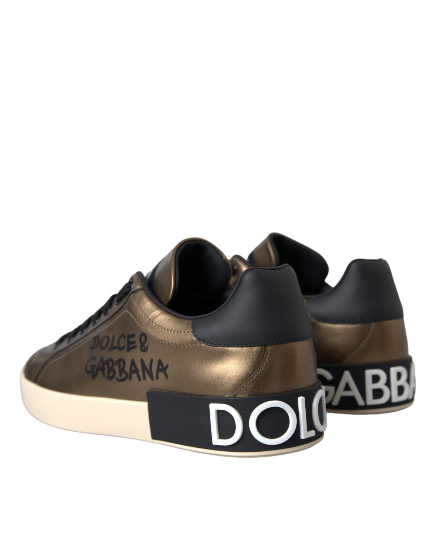 Gold Black Portofino Calf Leather Sneakers Shoes