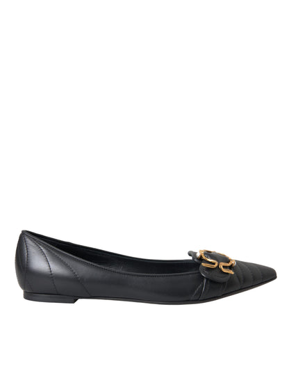 Black Devotion Leather Pointy Flats Shoes