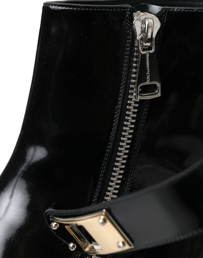 Black Logo Appliqué Leather Ankle Boots Shoes