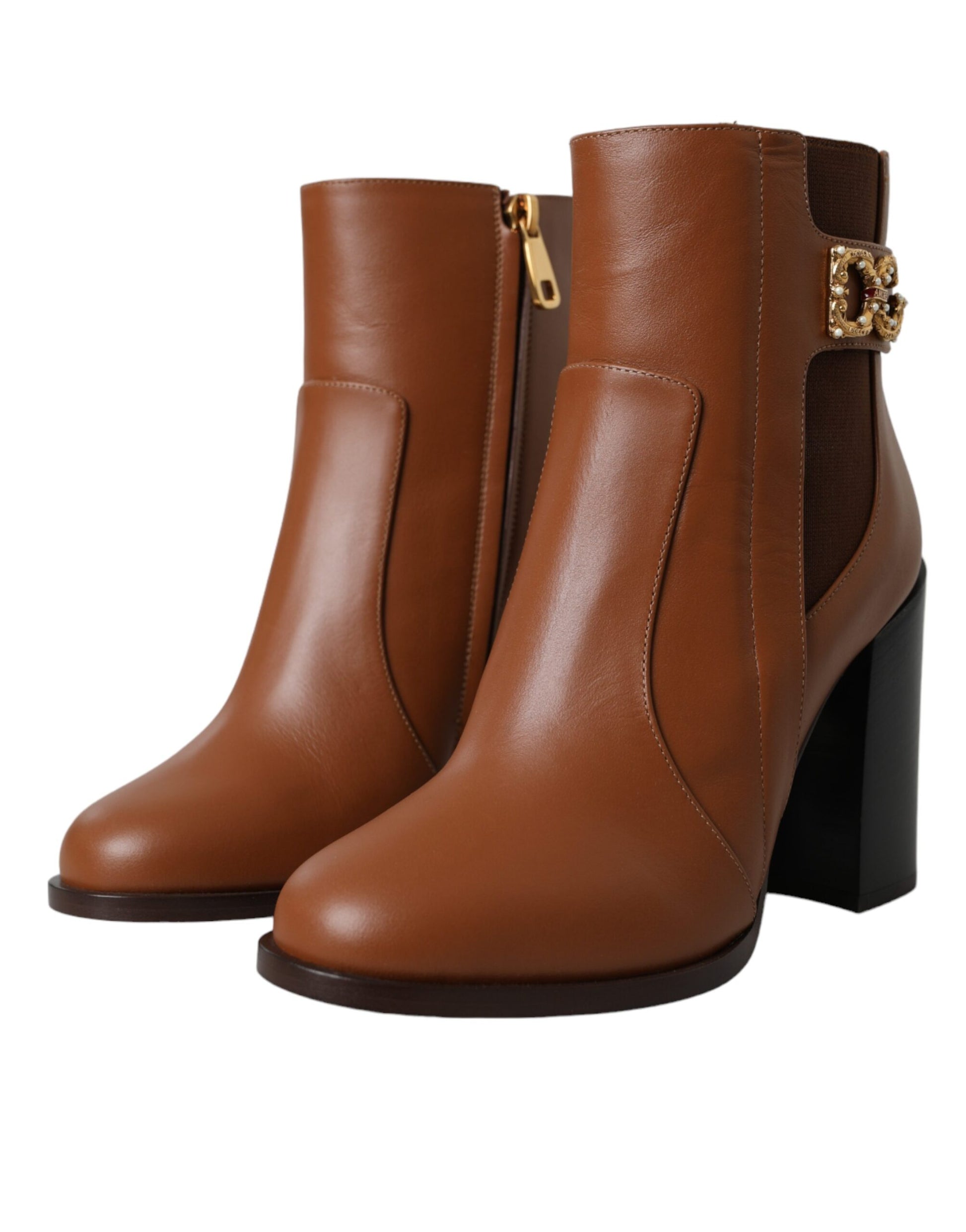 Brown Leather AMORE Heels Ankle Boots Shoes