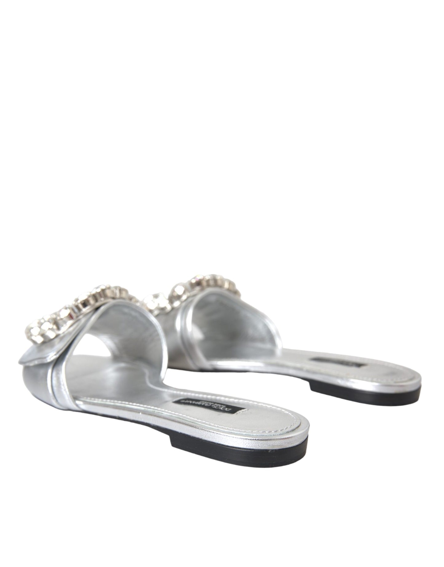 Silver Crystal Leather Flats Sandals Shoes