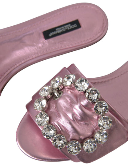 Pink Crystal Leather Flats Sandals Shoes