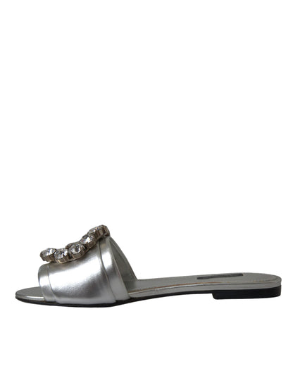 Silver Crystal Leather Flats Sandals Shoes