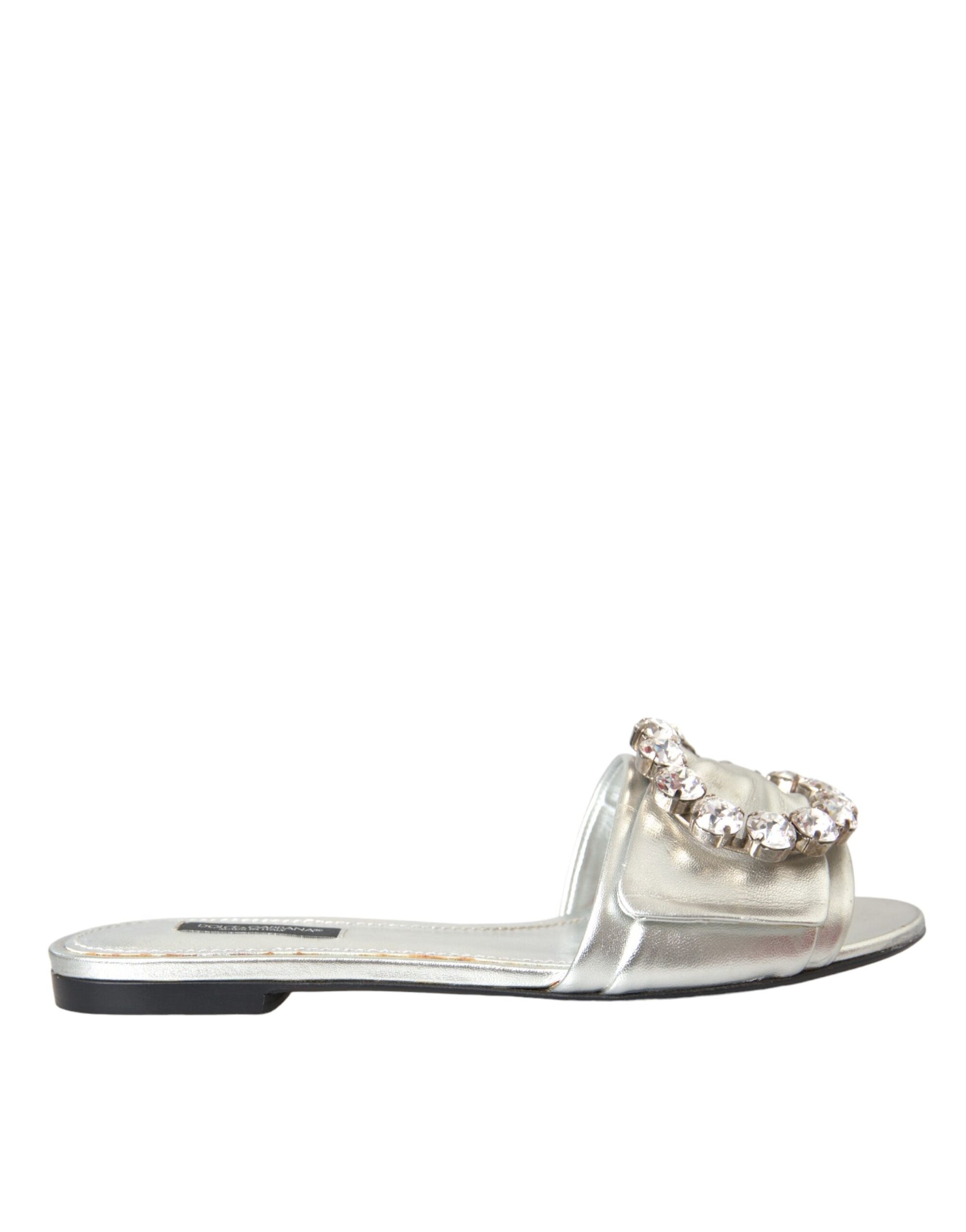 Silver Crystal Leather Flats Sandals Shoes