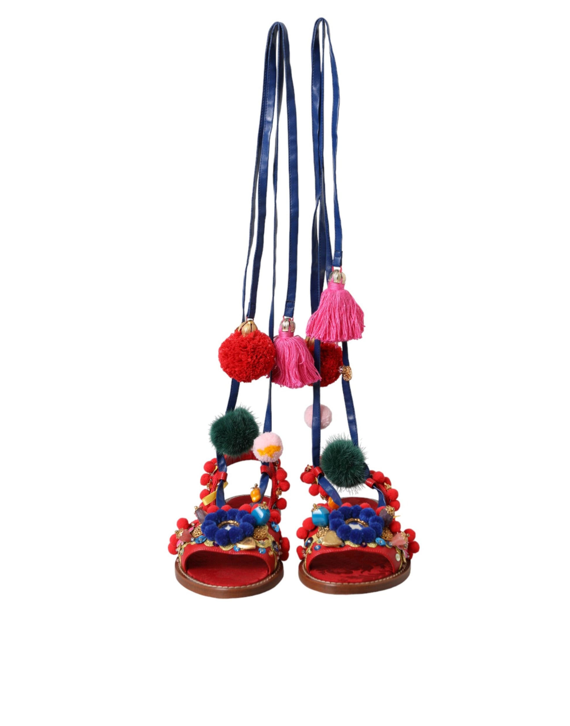 Multicolor Pom Pom Fur Wrap Sandals Shoes