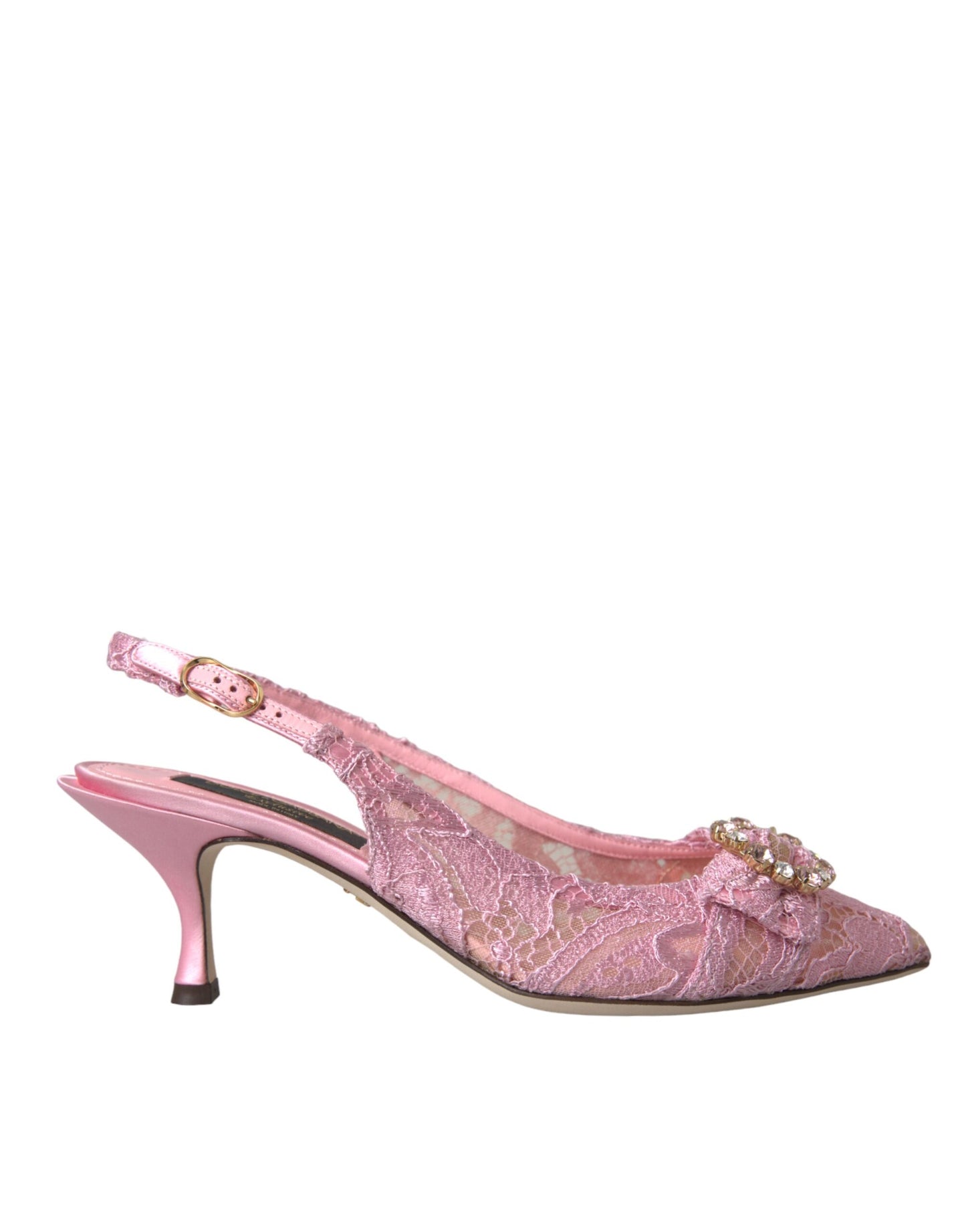 Pink Taormina Lace Crystal Heel Slingbacks Shoes