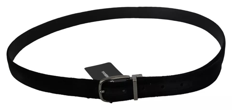 Black Velvet Silver Tone Metal Buckle Men Belt