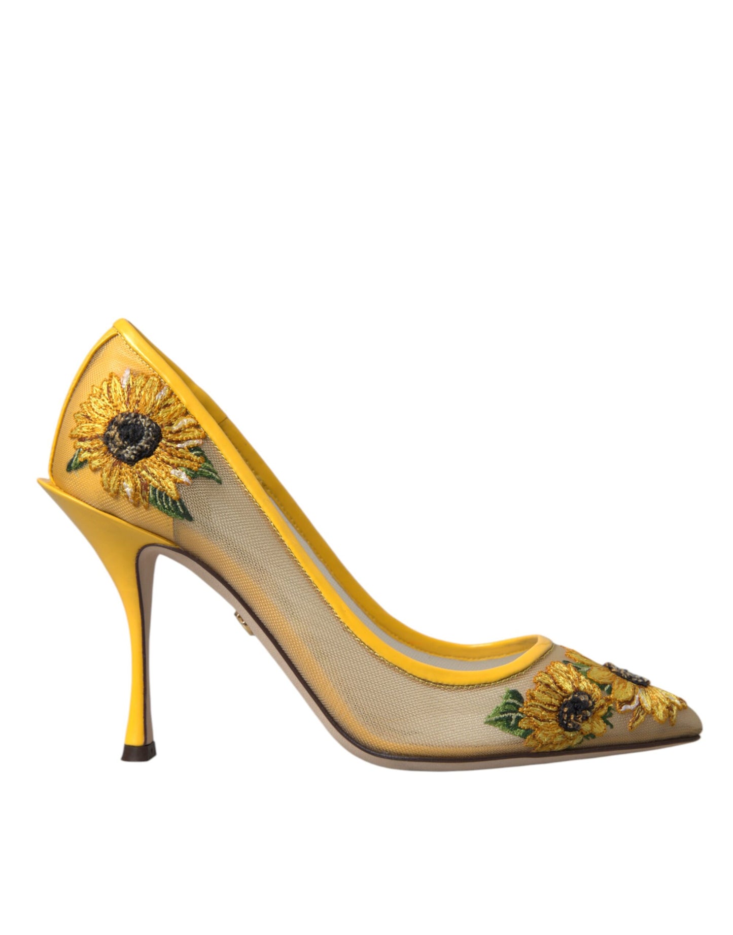 Yellow Sunflower Mesh Heels Pumps Shoes