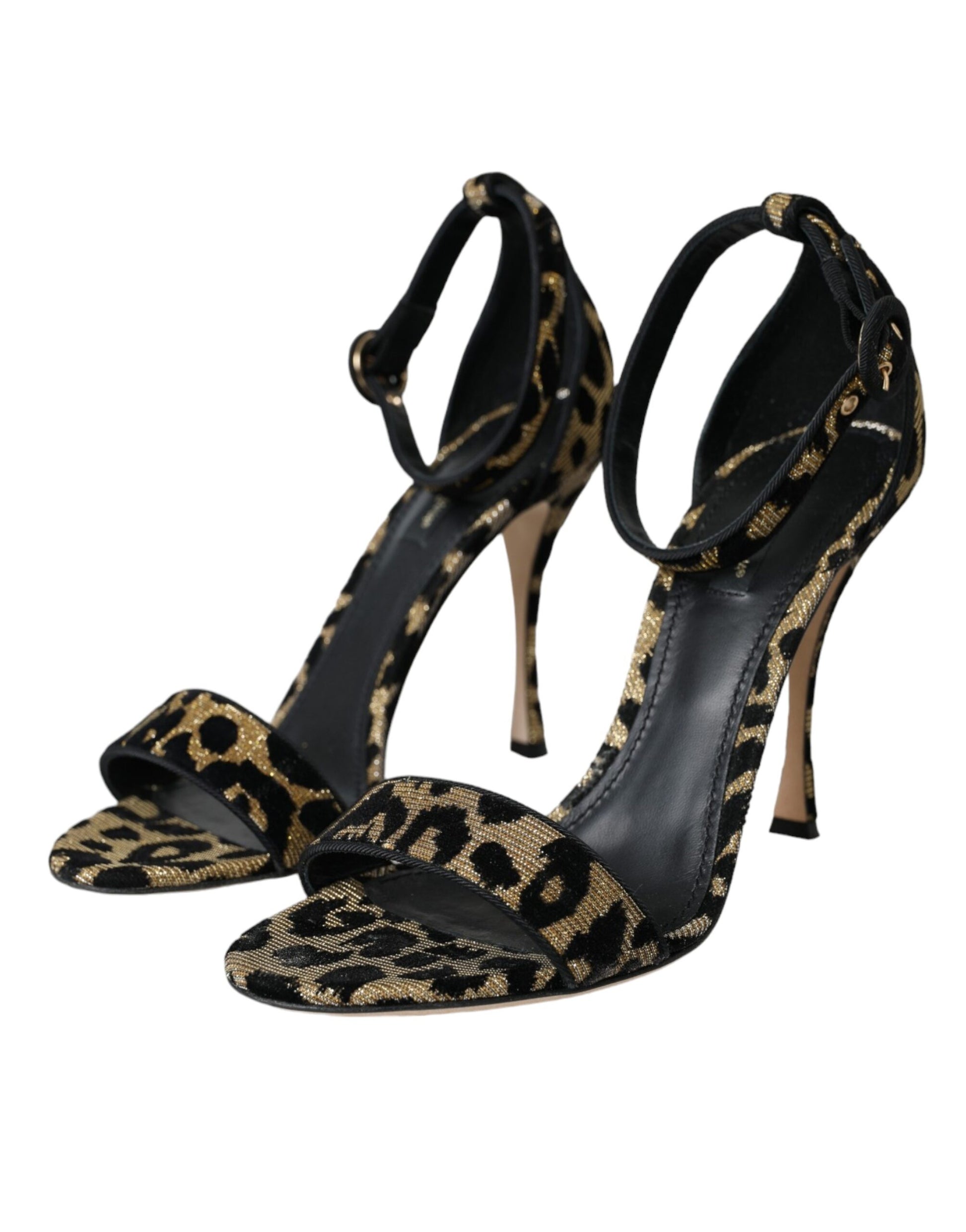 Gold Leopard Lurex High Heel Sandals Shoes